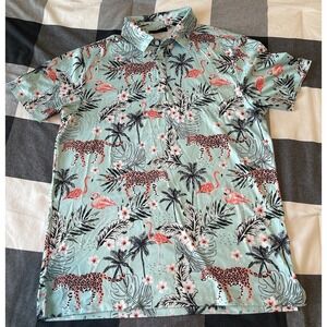 Greenside Golf Men's Medium African Oasis Cheetah Tropical Polo Shirt